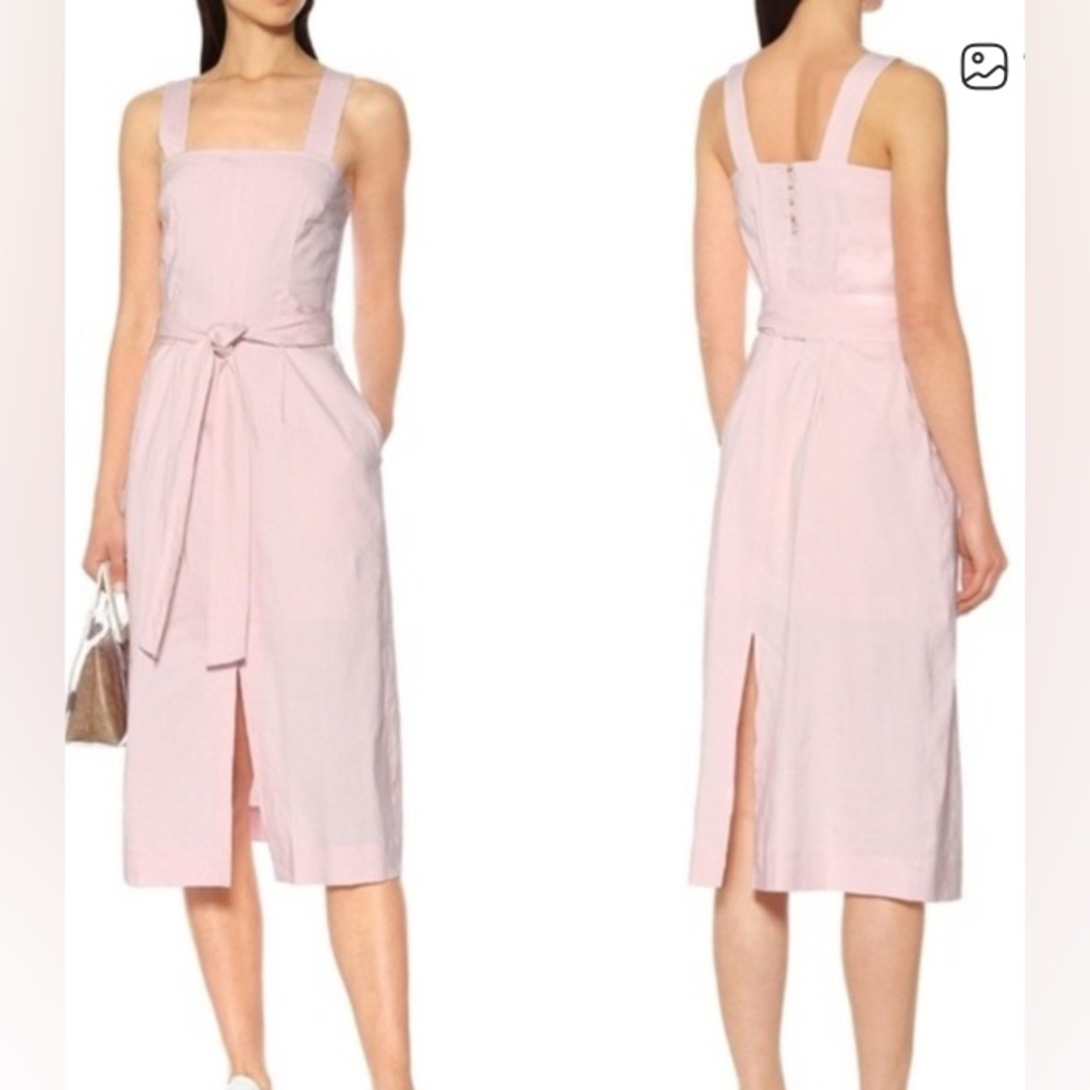 Vince Linen-Blend Square Neck Midi Dress